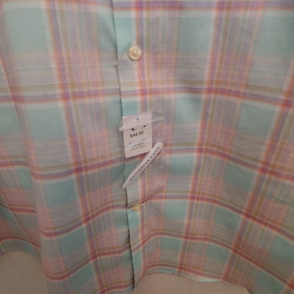 Egara Mens Pink/Mint Green Plaid Flip Contrasting Cuff Button Shirt 3XLT NWT - Picture 6 of 10